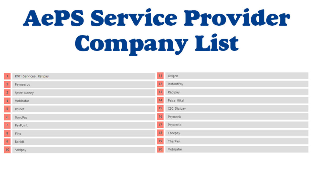 aeps service provider company list in india