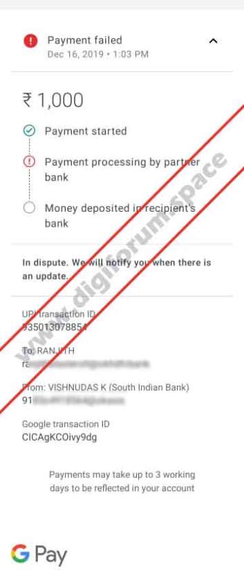 Google pay payment failed
